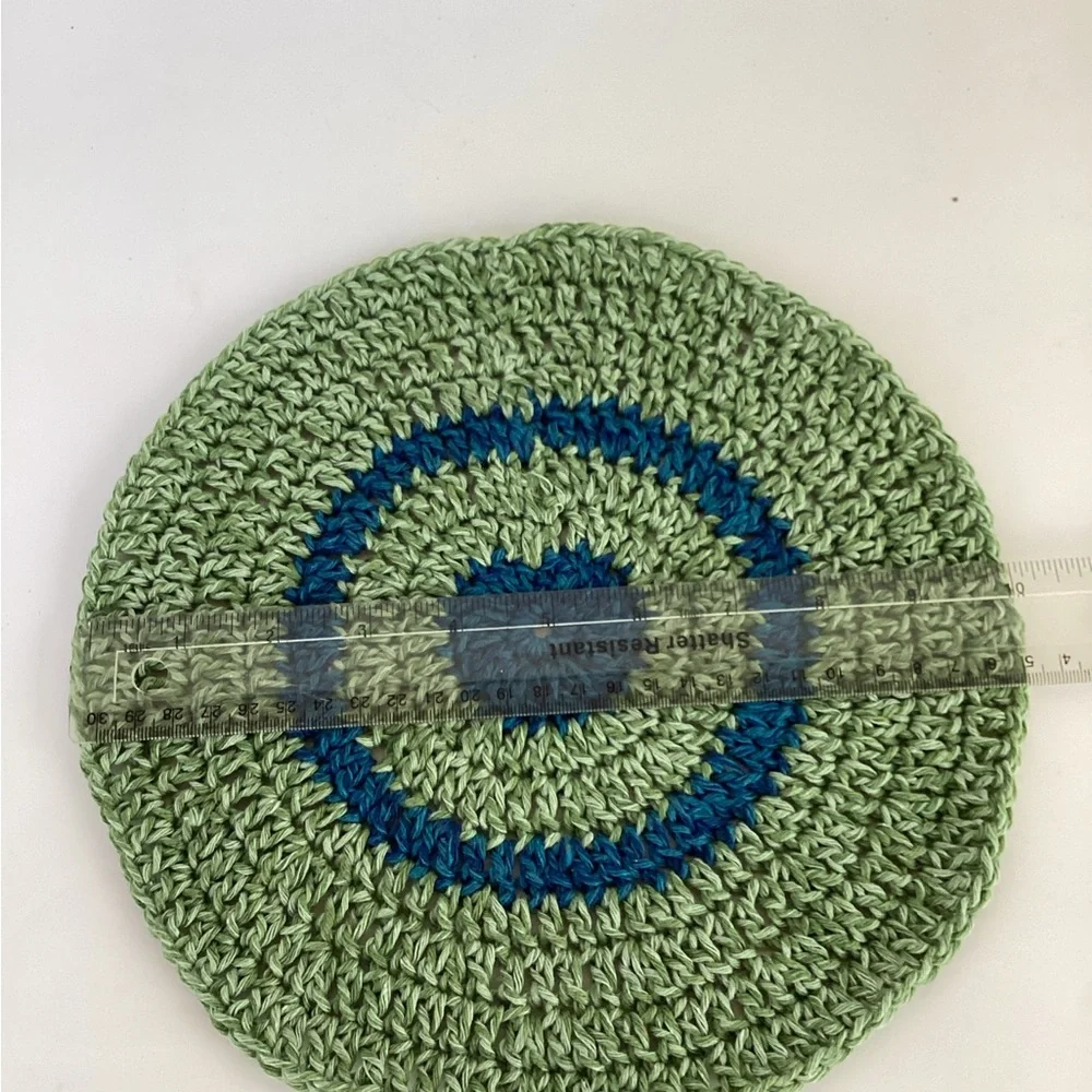 Doily Coaster Set Hand Crafted Green Boho Blue Bar Cart Accessory